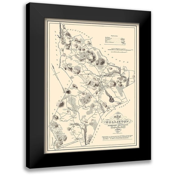 Pendleton 19x24 Black Modern Framed Museum Art Print Titled - Holliston Massachusetts - Pendleton 1831