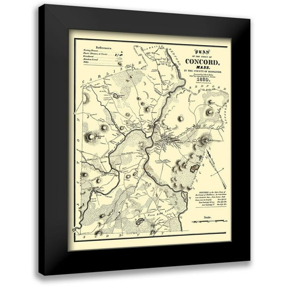 Pendleton 20x24 Black Modern Framed Museum Art Print Titled - Concord Massachusetts - Pendleton 1830