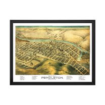 Pendleton Art, 1890 Vintage Map of Pendleton Oregon, OR History Wall Decor Gift, Old Pendleton Map - 24" x 18" Black Framed Print