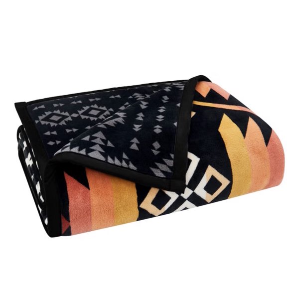 Pendleton Black, Orange, Yellow Geometric Pattern Reversible Throws