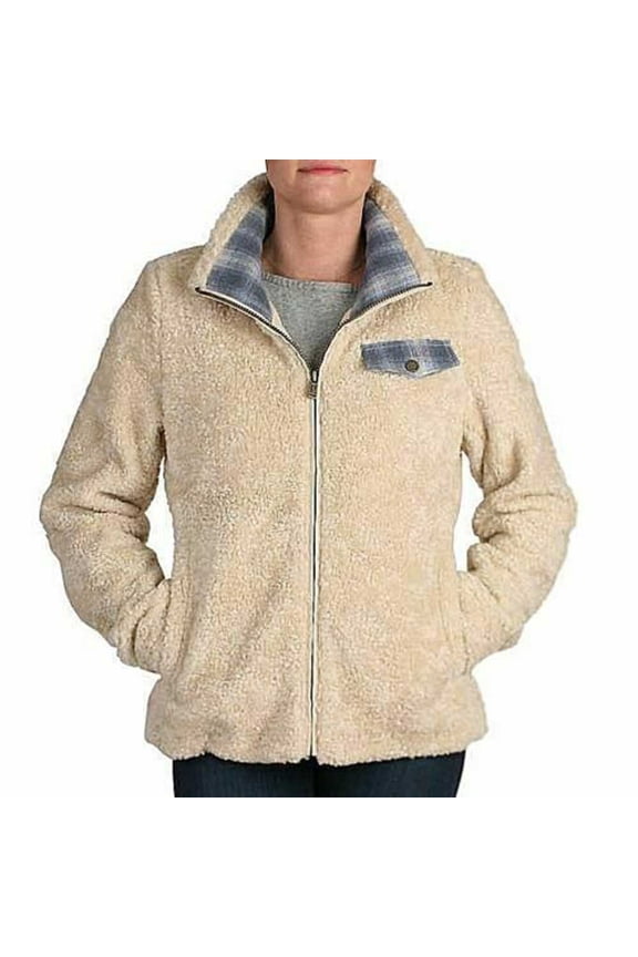 Ladies' Fuzzy Zip Jacket Women's Sherpa Coat - Red, Navy or Cream (Beige Heather, Large)