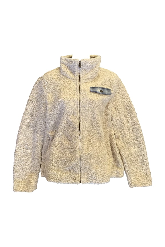 Ladies' Fuzzy Zip Jacket Women's Sherpa Coat - Red, Navy or Cream (Beige Heather, Small)