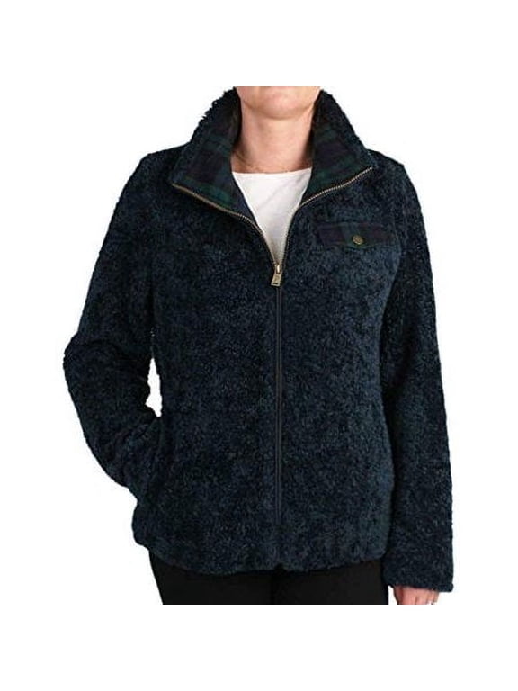 Ladies' Fuzzy Zip Jacket Women's Sherpa Coat - Red, Navy or Cream (Dark Blue, Small)