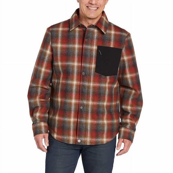 Pendleton Mens PolyFill Insulation Wool Blend Shirt Jacket | Red (Rusty Gray Plaid), Small