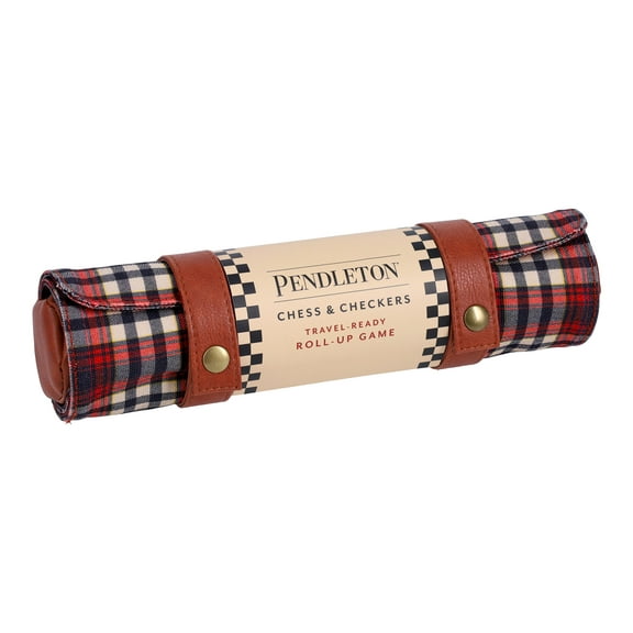 Pendleton Red Black Check Pattern Chess & Checkers : Travel-ready Roll-up Game