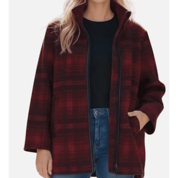 Pendleton Red Plaid Wool Blend Zip Up Walker Jacket Stand Collar Wool Large