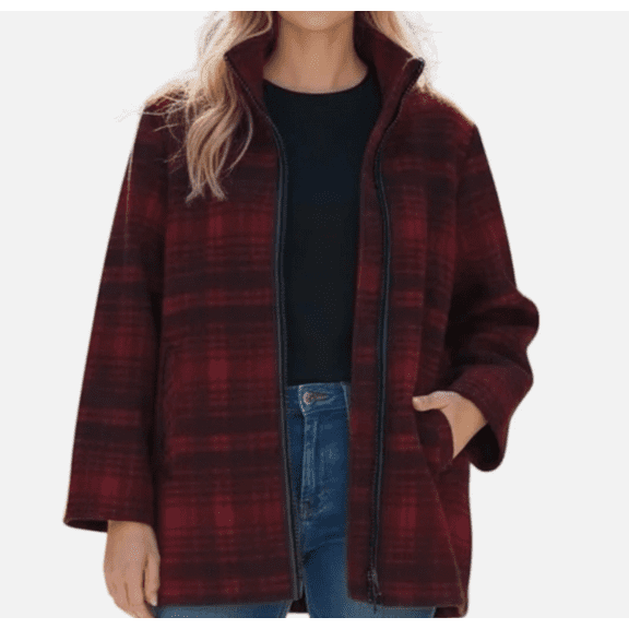 Pendleton Red Plaid Wool Blend Zip Up Walker Jacket Stand Collar Wool Small