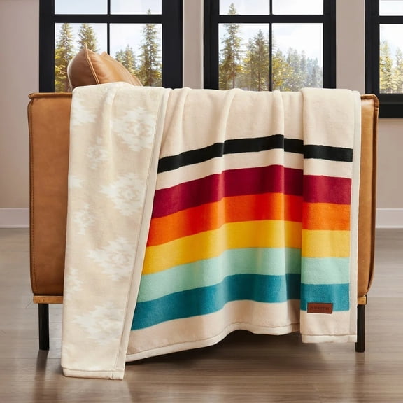Pendleton Reversible Plush Throw 50 x 70 Savanna Stripe Polyester New FREE SHIP