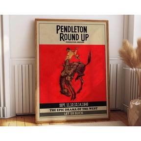 Pendleton Round Up Rodeo Poster Cowgirl Prints Ranch Decor Red Posters Western Wall Art Modern Wall Decor