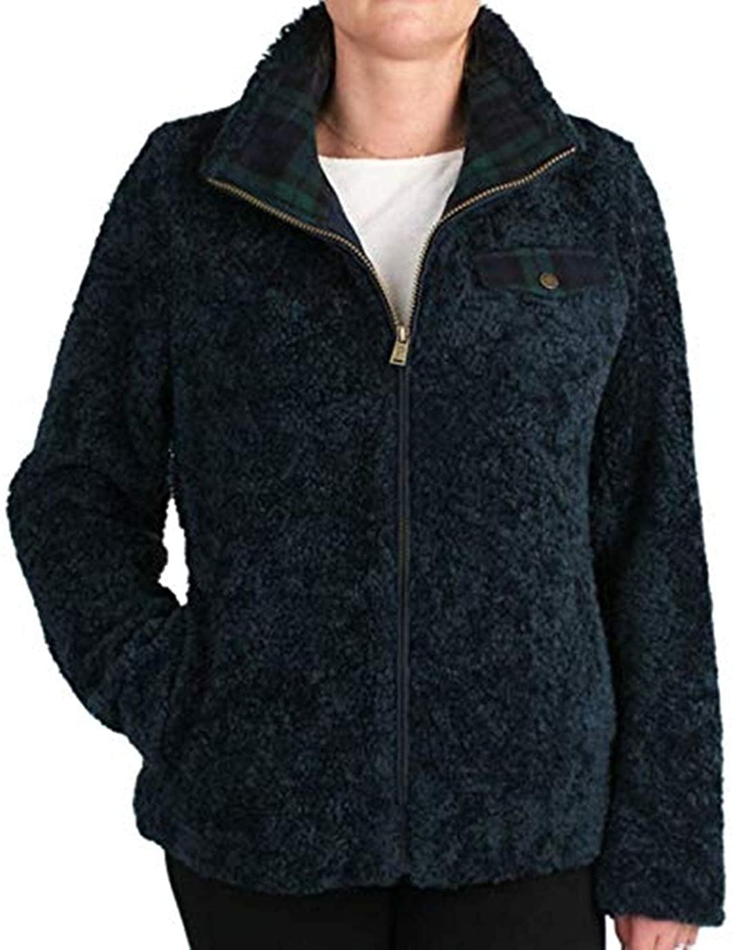 Pendleton Ladies Fuzzy Zip Jacket Women s Sherpa Coat Red Navy or Cream Beige Heather Large Walmart