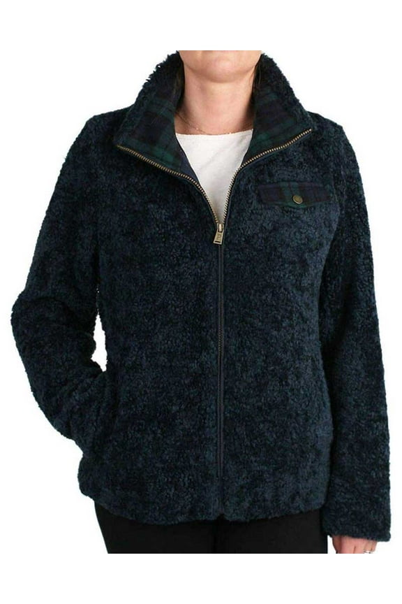 Ladies Fuzzy Zip Jacket Large Dark Blue