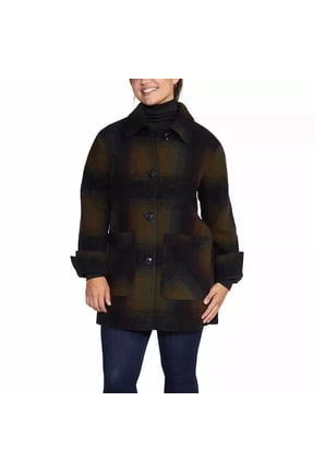 Women's 2 Pockets 4 Button-Front Coat Jacket, Expld Rainbow,(Black/ Medium)