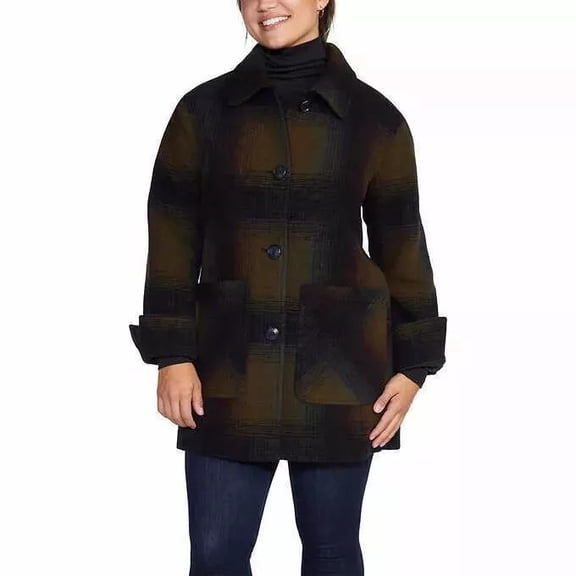 Pendleton Women's 2 Pockets 4 Button-Front Coat Jacket, Expld Rainbow,(Black/ Medium)