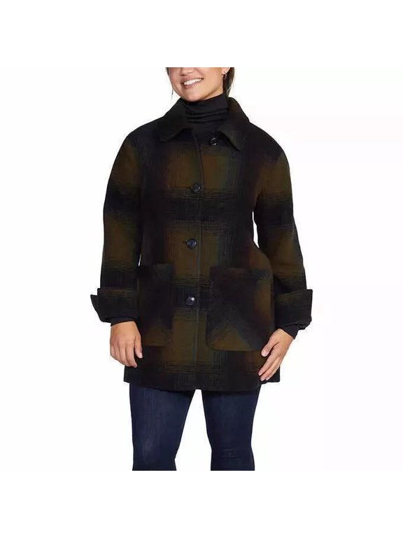Women's 2 Pockets 4 Button-Front Coat Jacket, Expld Rainbow,(Black/ Medium)