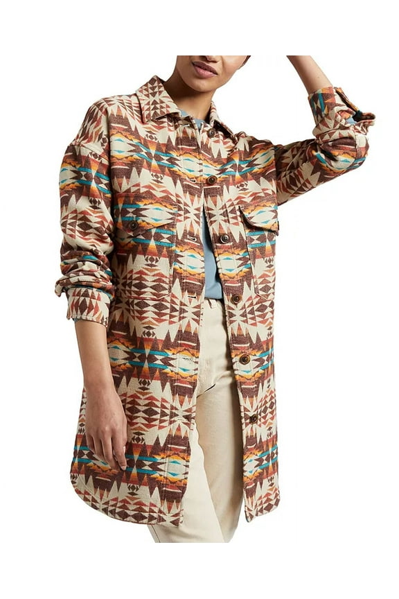 Women's Cotton Printed Oversized Shirt Jacket - Warm Sand - XXS MSRP $219