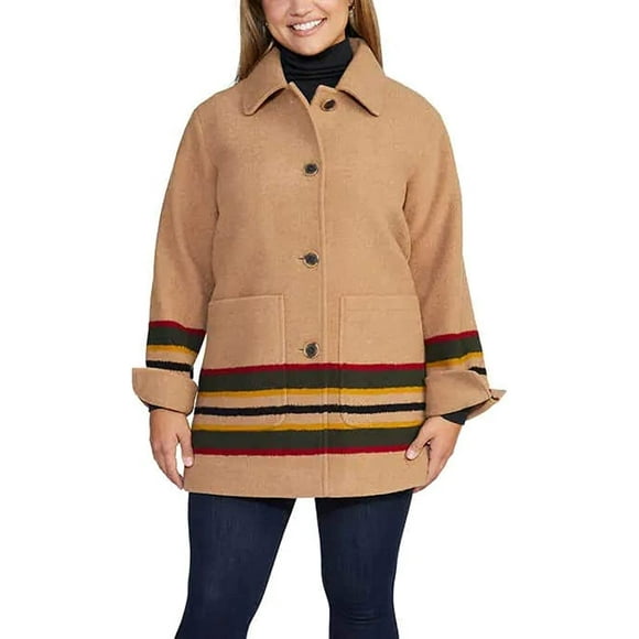 Pendleton Women's Wool Blend Coat (Camel Stripe, Medium)