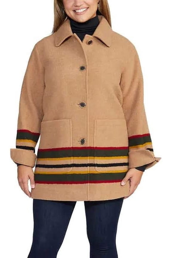 Women's Wool Topper Coat(Camel Stripe,LARGE)