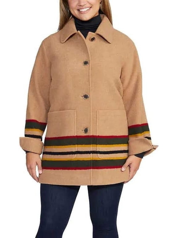 Women's Wool Topper Coat(Camel Stripe,LARGE)