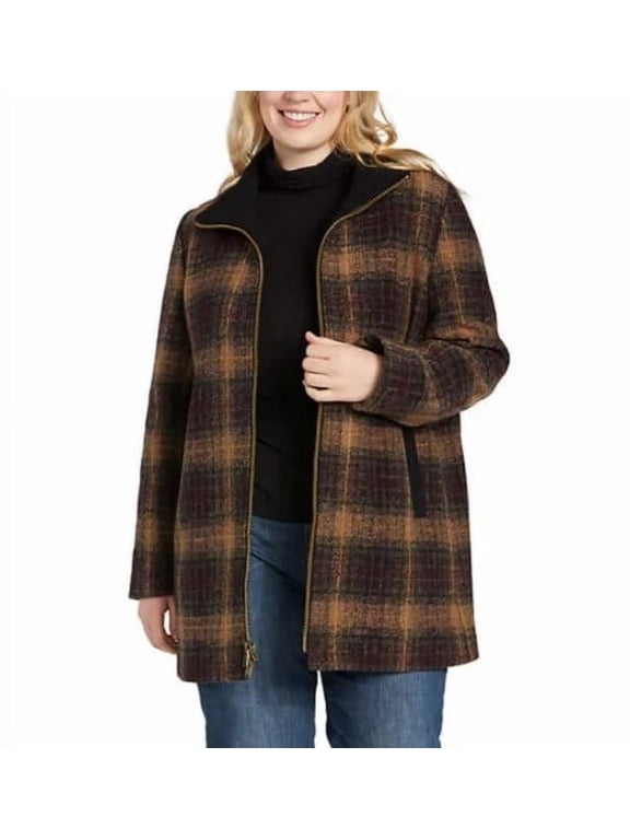 Womens Wool Coat Brown Plaid S