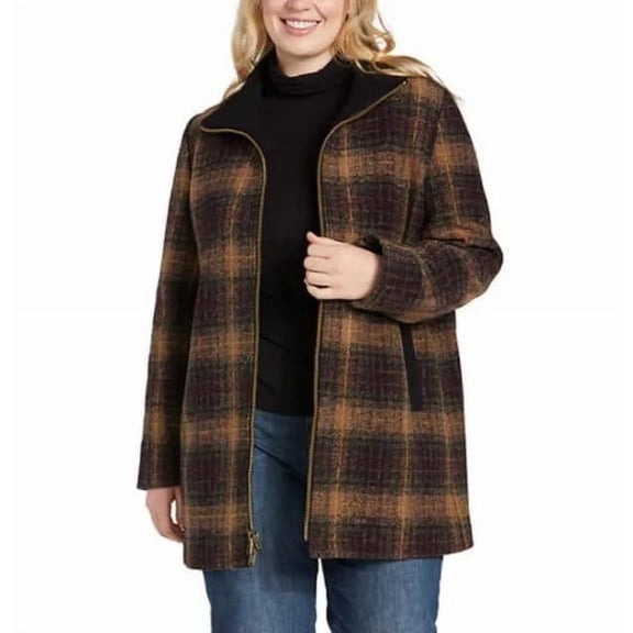 Pendleton Womens Wool Coat Brown Plaid XL