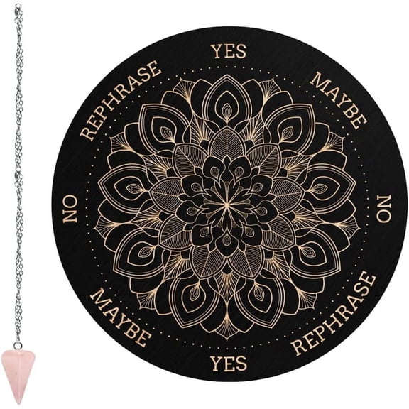 Pendulum Board Datura Flowers Dowsing Divination Metaysical Message Board 7.9Inch Wooden Carven Board with Rose Quartz Dowsing Pendulum Supplies Kit 1set