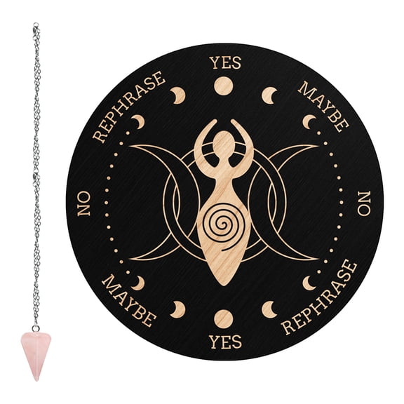 Pendulum Board Goddess of The Moon Dowsing Divination Metaphysical Message Board 7.9Inch with Rose Quartz Dowsing Pendulum Supplies Kit