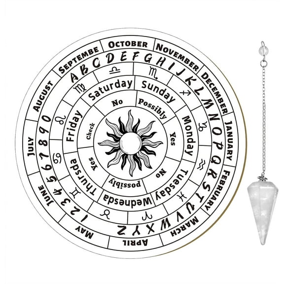 Pendulum Board with Necklace Sun Wooden Carven Metaysical Message Board Dowsing Divination Mat Supplies Kit for Wiccan Beginner Spirit Decoration 7.9inch BlackDIY