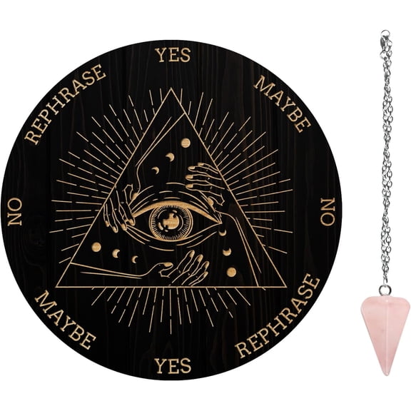 Pendulum Board Set Wooden Dowsing Divination Board Metaphysical Message Board with Crystal Pendulum Necklace Bar Door Decor 8x12Inch for Witchcraft Wiccan Altar Supplies Kit