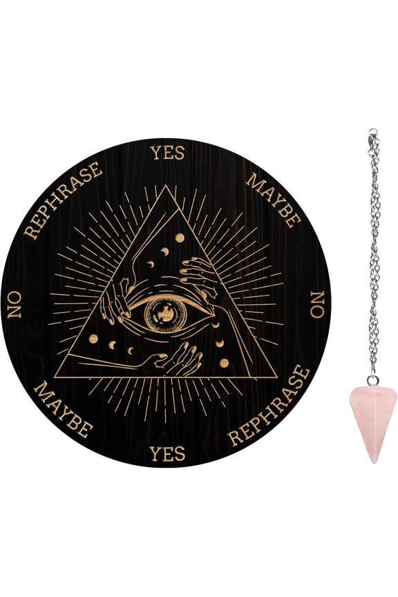 Pendulum Board Set Wooden Dowsing Divination Board Metaphysical Message Board with Crystal Pendulum Necklace Bar Door Decor 8x12Inch for Witchcraft Wiccan Altar Supplies Kit
