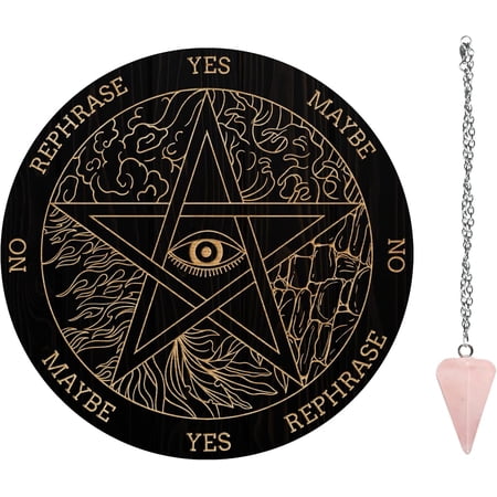 Pendulum Board Set Wooden Dowsing Divination Board Metaphysical Message Board with Crystal Pendulum Necklace for Witchcraft Wiccan Altar Supplies Kit Elements & Checks and Balances