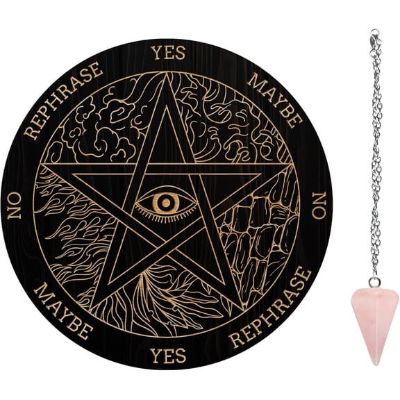 Pendulum Board Set Wooden Dowsing Divination Board Metaphysical Message Board with Crystal Pendulum Necklace for Witchcraft Wiccan Altar Supplies Kit Elements & Checks and Balances DIY