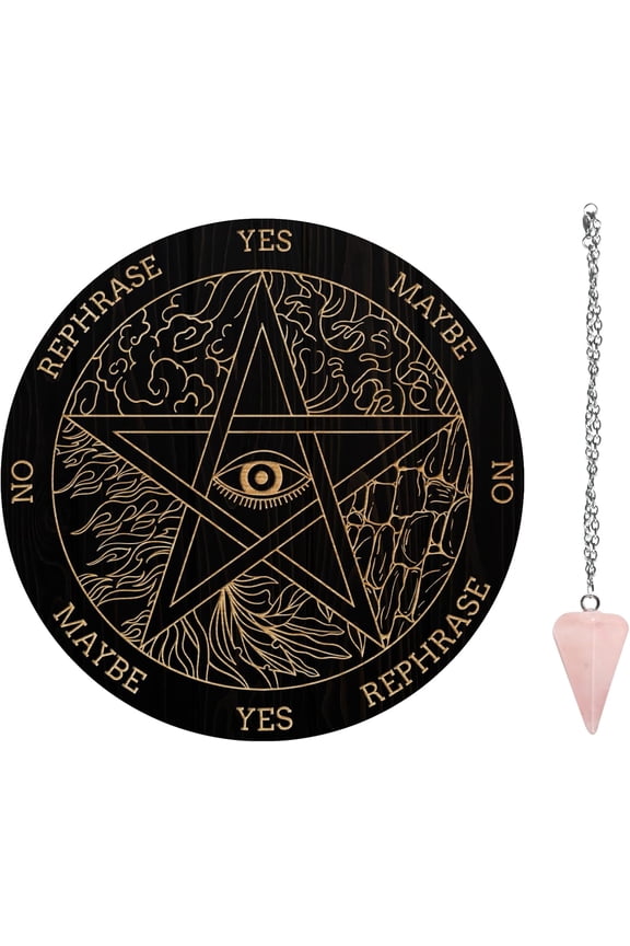 Pendulum Board Set Wooden Dowsing Divination Board Metaphysical Message Board with Crystal Pendulum Necklace for Witchcraft Wiccan Altar Supplies Kit Elements & Checks and Balances