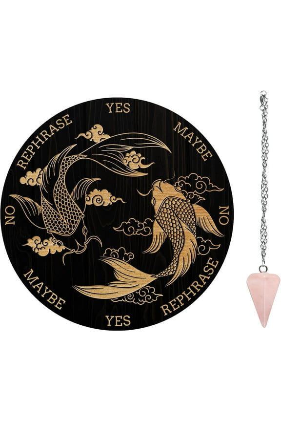 Pendulum Board Set Wooden Dowsing Divination Board Metaphysical Message Board with Crystal Pendulum Necklace for Witchcraft Wiccan Altar Supplies Kit Pisces Pattern