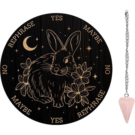 Pendulum Board Set Wooden Dowsing Divination Board Metaphysical Message Board with Crystal Pendulum Necklace for Witchcraft Wiccan Altar Supplies Kit Rabbit Pattern
