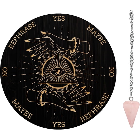 Pendulum Board Set Wooden Dowsing Divination Board Metaphysical Message Board with Crystal Pendulum Necklace for Witchcraft Wiccan Altar Supplies Kit Witchcraft & Riangular Eyes