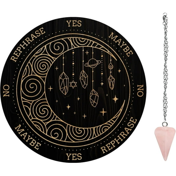 Pendulum Board Set Wooden Dowsing Divination Board Metaphysical Message Board with Pendulum Necklace for Supplies Kit Moon & Star & Diamond Making DIY