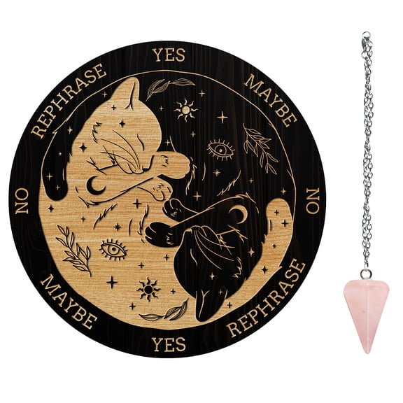 Pendulum Board Set Wooden Dowsing Divination Board Metaphysical Message Board with Pendulum Necklace Supplies Kit