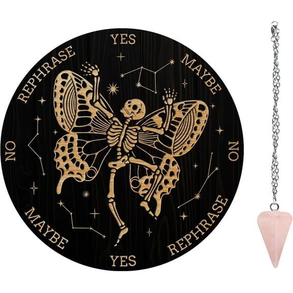 Pendulum Board Set Wooden Dowsing Divination Board Metaphysical Message Board with Pendulum Necklace for Supplies Kit Butterfly & Making DIY