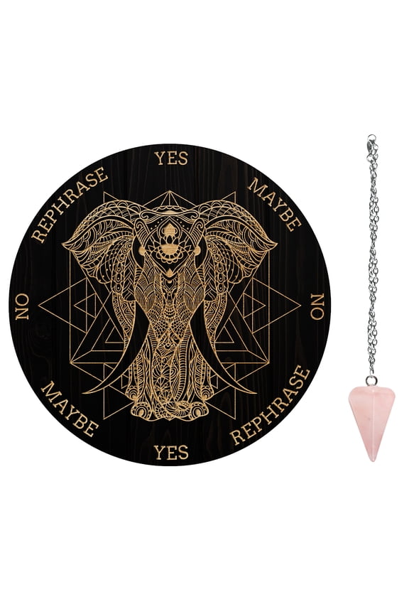 Pendulum Board Set Wooden Dowsing Divination Board Metaphysical Message Board with Pendulum Necklace for Supplies Kit Elephant Pattern