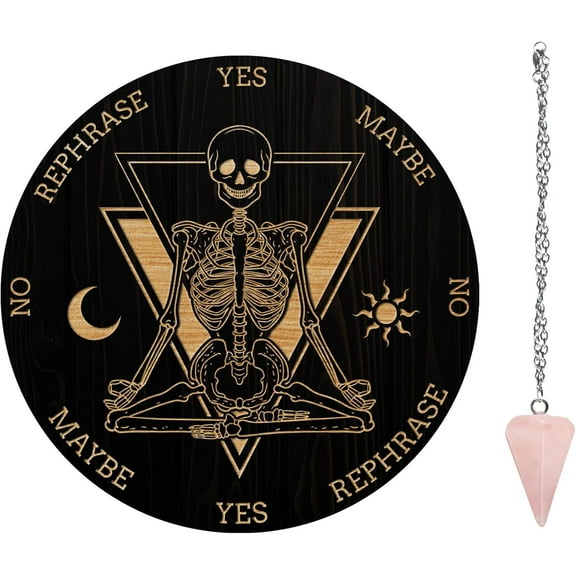 Pendulum Board Set Wooden Dowsing Divination Board Metaphysical Message Board with Pendulum Necklace for Supplies Kit Sun & Moon &