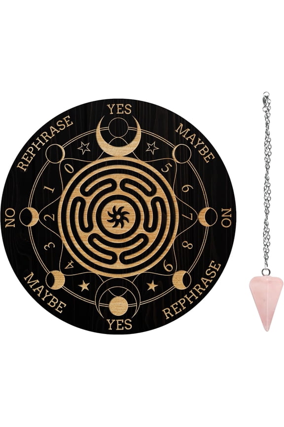 Pendulum Board SetWooden Dowsing Divination Board Metaphysical Message Board with Crystal Pendulum Necklace for Witchcraft Wiccan Altar Supplies KitMoon & Figure DIY