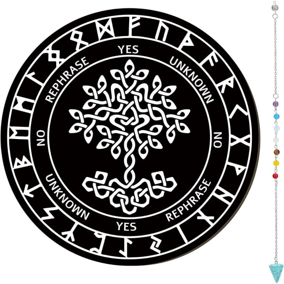 Pendulum Board Tree of Life Wooden Dowsing Divination Board with 7 Chakra Crystal Pendulum Necklace Metaphysical Message Witchcraft Supplies Decoration 8inch