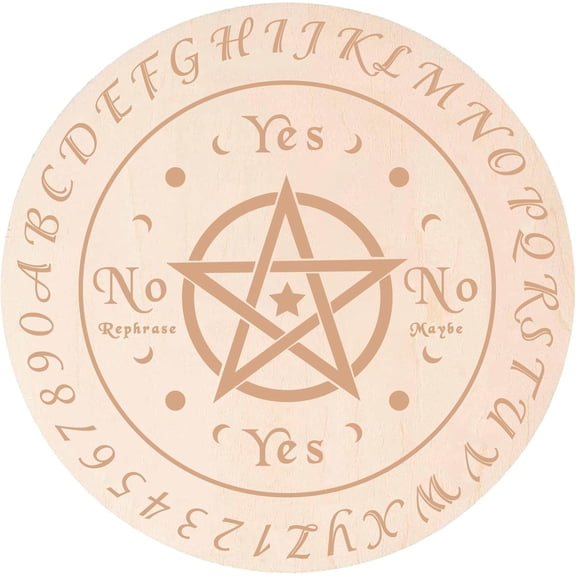 Pendulum Board Wood 9.8 Inch Star Pattern Wooden Divination Metaphysics Message Planchette Board Wood Carving Witchcraft Altar Coaster Flat Round