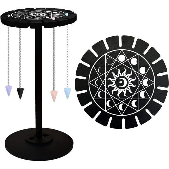 Pendulum Display Stand Wooden Pendulum Display Stand Stones Rocks Crystal Pendulum Holder with 18 Slots for Crystals Accessories Decoration Spirit Altar Decoration - Geometric Moon Phases