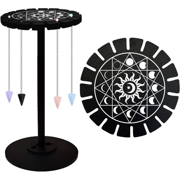 Pendulum Display Stand Wooden Pendulum Display Stand Stones Rocks Pendulum Holder with 18 Slots for Crystals Necklaces Accessories Decoration Spirit Decoration - Geometric Moon ases 1set