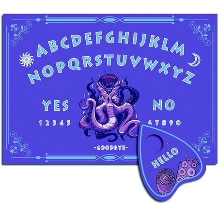 Pendulum Dowsing Divination Board Set Wooden Spirit Board Black Talking Board Game for Spirit Hunt Birthday Party Supplies with Planchette Octopus Pattern 300x210x5mm 2pcs/set