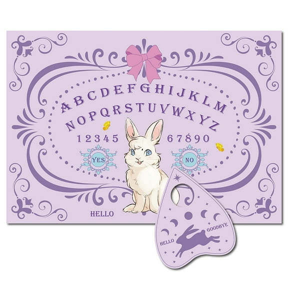 Pendulum Dowsing Divination Board Set Wooden Spirit Board Black Talking Board Game for Spirit Hunt Birthday Party Supplies with Planchette Rabbit Pattern 300x210x5mm 2pcs/set