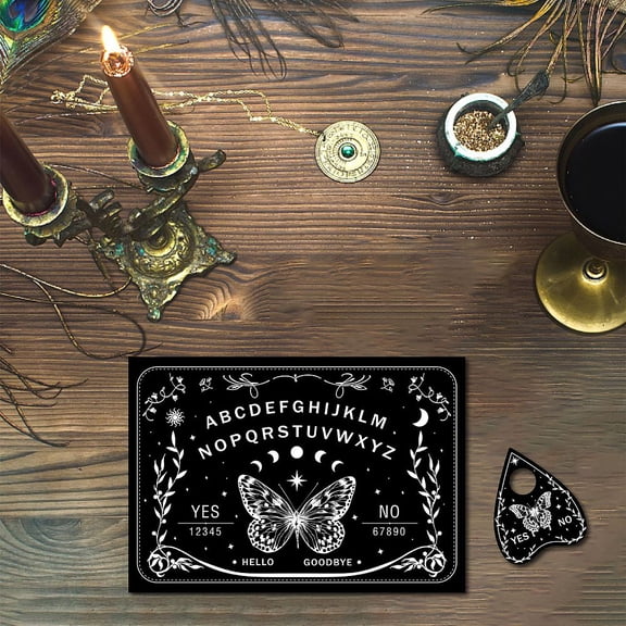 Pendulum Dowsing Divination Board Set Wooden Spirit Board Black Talking Board Game for Spirit Hunt Party Supplies with Planchette Butterfly Pattern