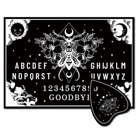 Pendulum Dowsing Divination Board Set Wooden Spirit Board Black Talking Board Game with Planchette Moon Phase Pattern 300x210x5mm 2pcs/set