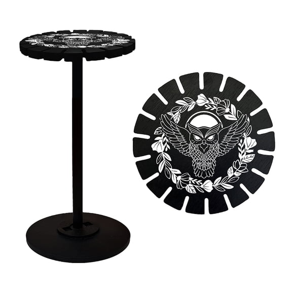 Pendulum Holder Shelf Wooden Pendulum Wheel Display Rack Black Display Shelf Owl Pattern